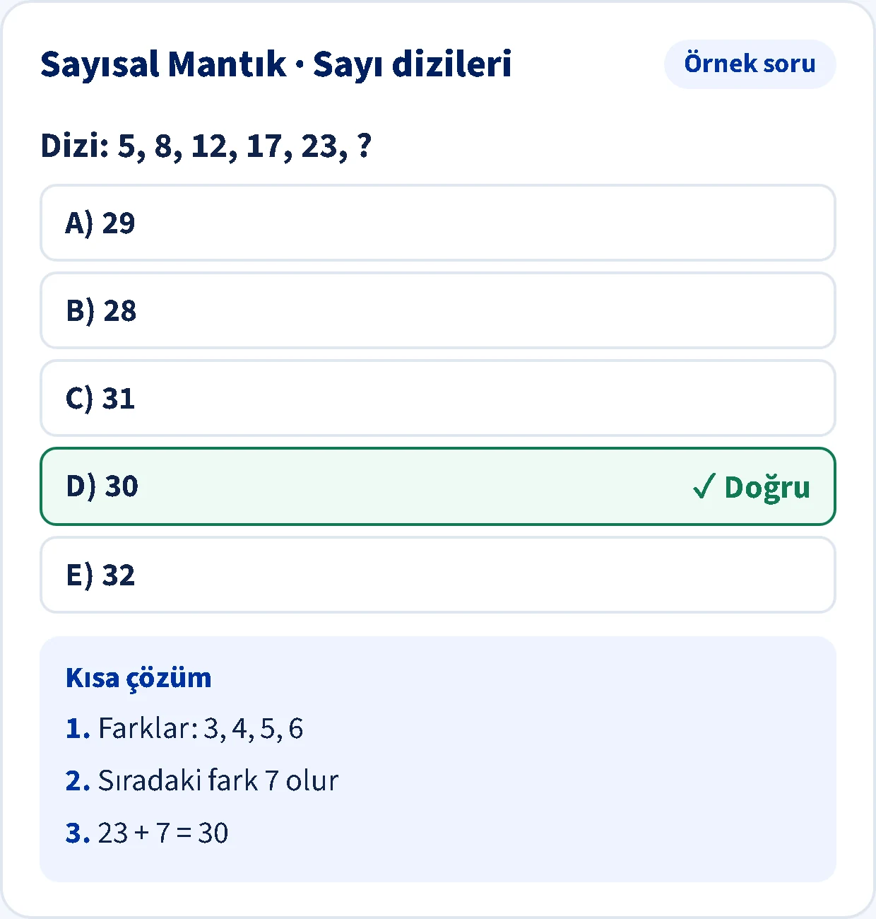 Akkademi ALES soru bankası için örnek ekran: soru, doğru cevap ve kısa çözüm