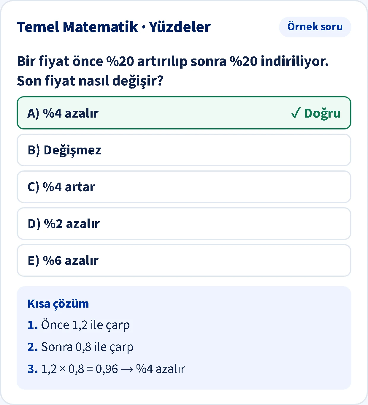 Akkademi DGS soru bankası için örnek ekran: soru, doğru cevap ve kısa çözüm