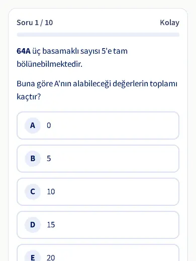 DGS ücretsiz testte gerçek bir soru ekranı